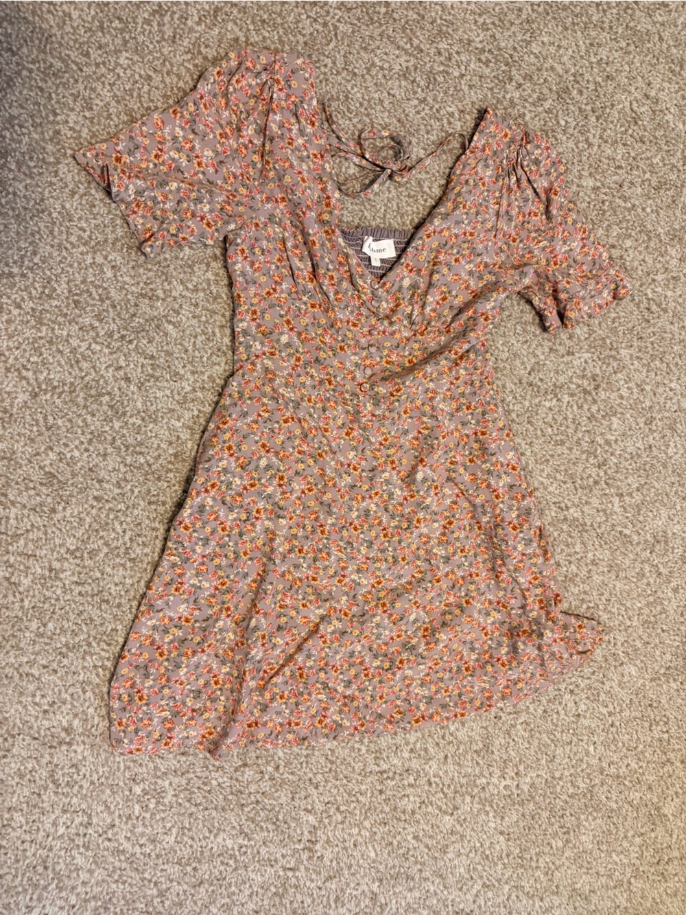 Bohme - Floral V-Neck Short Sleeve Dress - Pink Orange Floral